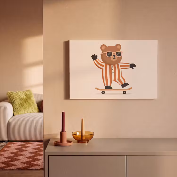 Canvas schilderij - Dieren - Skateboard - Spel - Cartoon - Roze — 1
