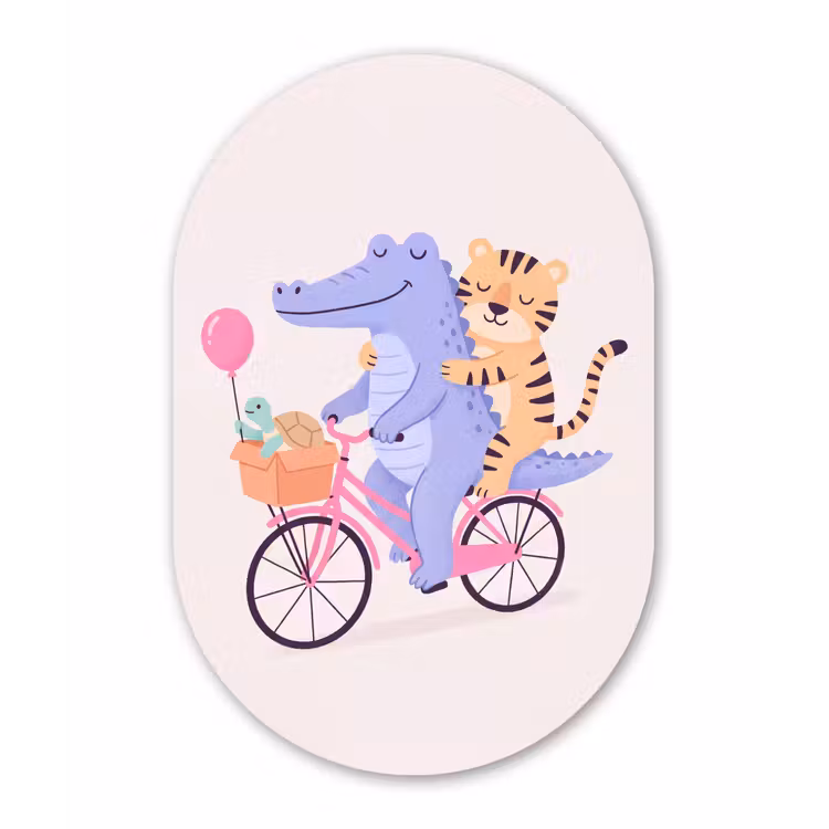 Muurovaal - Dieren - Fiets - Vriendschap - Illustratie - Roze — 3