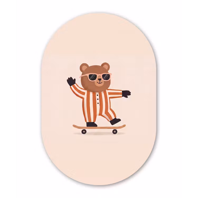 Muurovaal - Dieren - Skateboard - Spel - Cartoon - Roze — 3