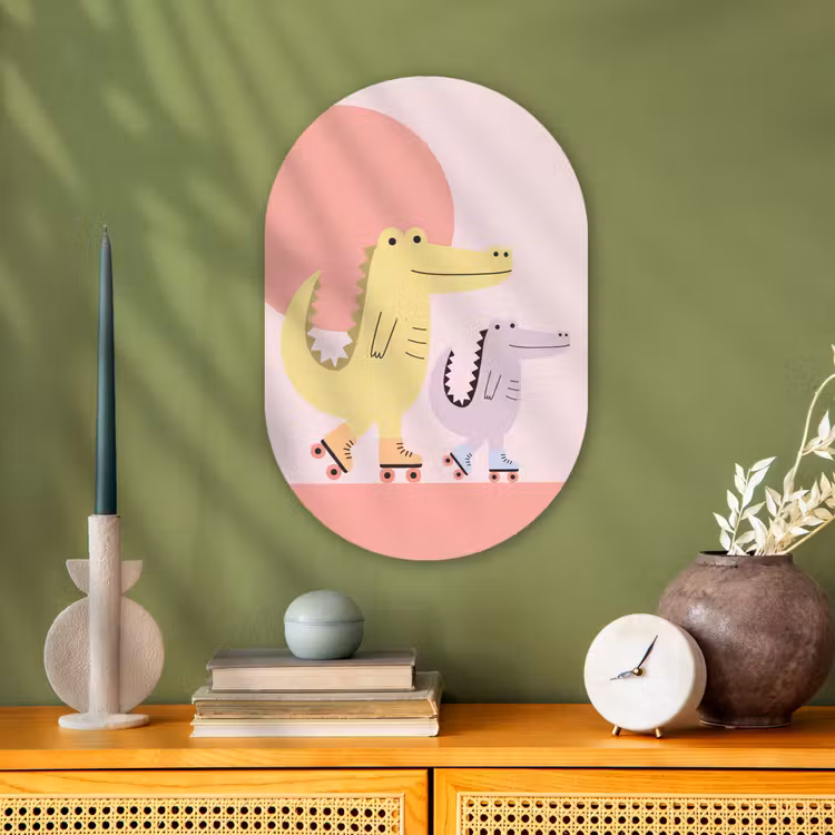 Muurovaal - Dieren - Skaten - Illustratie - Speels - Roze — 2