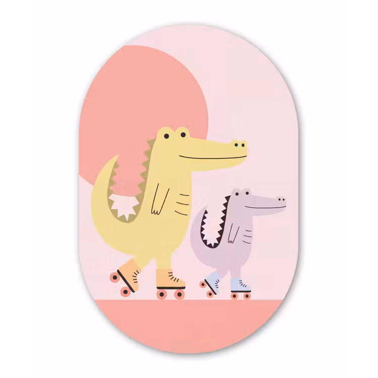 Muurovaal - Dieren - Skaten - Illustratie - Speels - Roze — 3