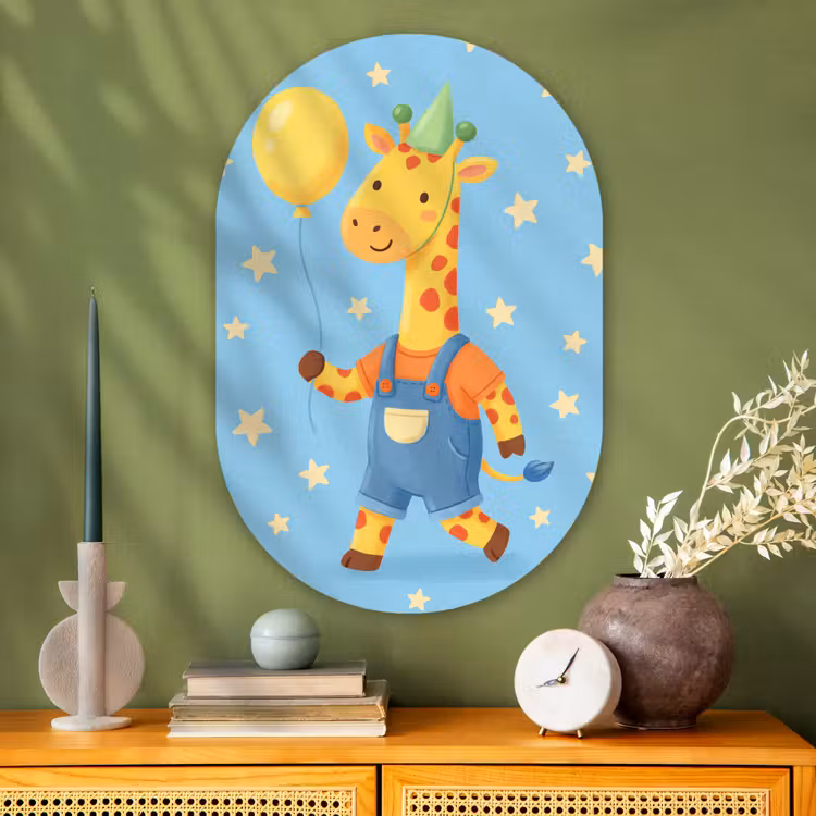 Muurovaal glas - Dieren - Giraffe - Ballon - Feest - Kinderkamer — 2