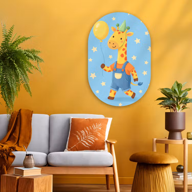 Muurovaal glas - Dieren - Giraffe - Ballon - Feest - Kinderkamer — 3