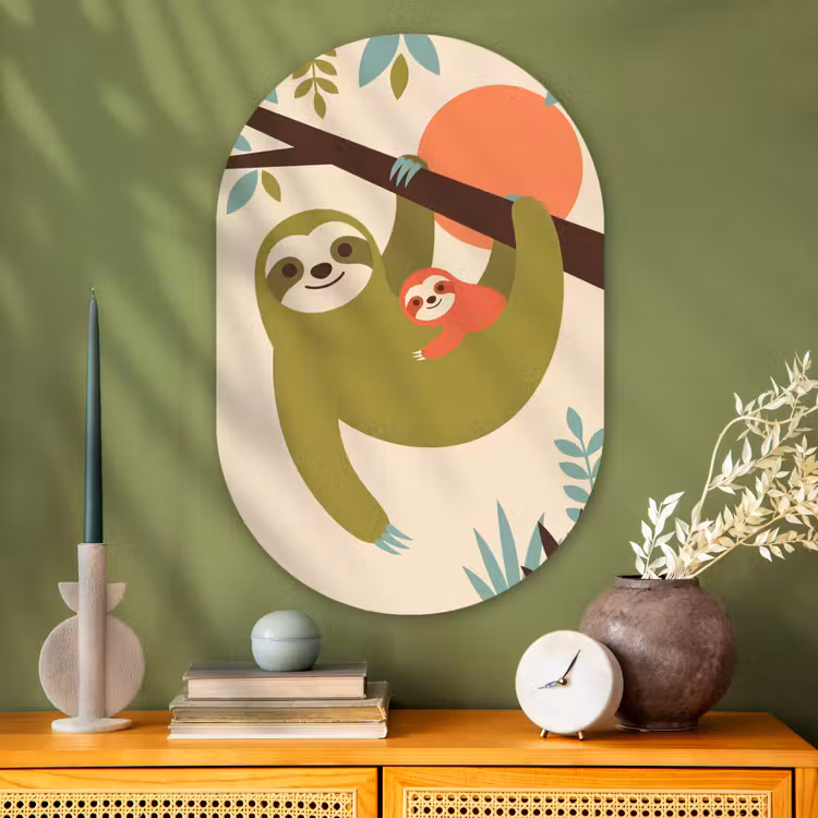 Muurovaal glas - Dieren - Moeder - Baby - Natuur - Groen — 2