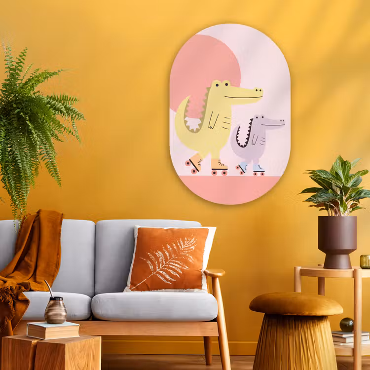 Muurovaal glas - Dieren - Skaten - Illustratie - Speels - Roze — 3