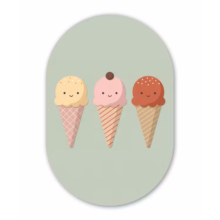 Muurovaal glas - IJs - Hoorntjes - Eten - Illustratie - Vrolijk — 1