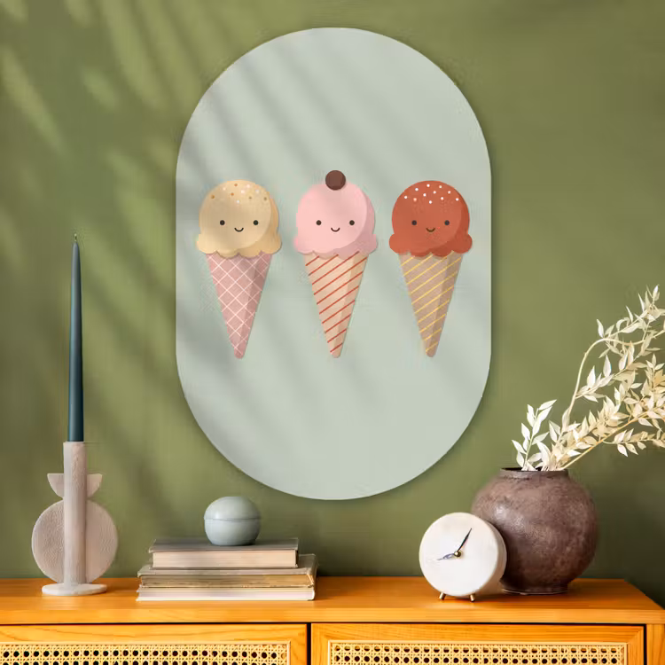 Muurovaal glas - IJs - Hoorntjes - Eten - Illustratie - Vrolijk — 2
