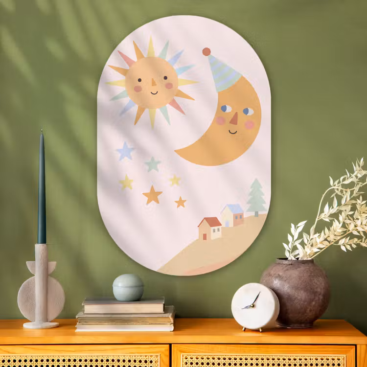 Muurovaal glas - Zon - Maan - Sterren - Kinderkamer - Pastel — 2