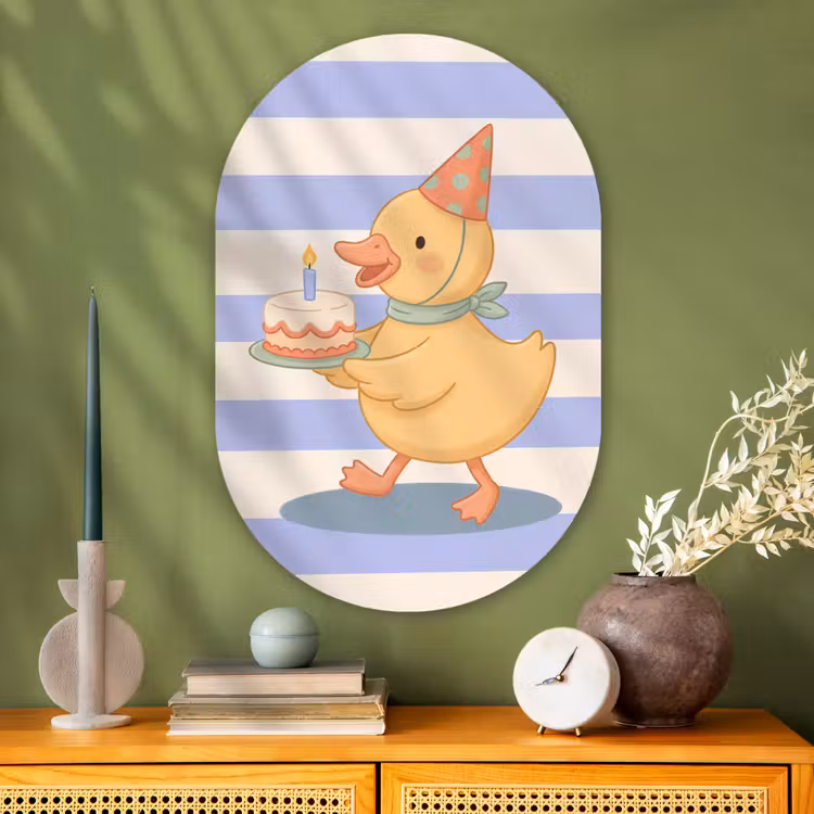 Muurovaal glas - Vogel - Feest - Taart - Kinder - Illustratie — 2