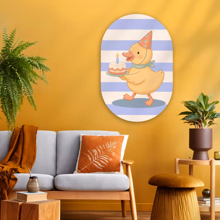 Muurovaal glas - Vogel - Feest - Taart - Kinder - Illustratie — 3