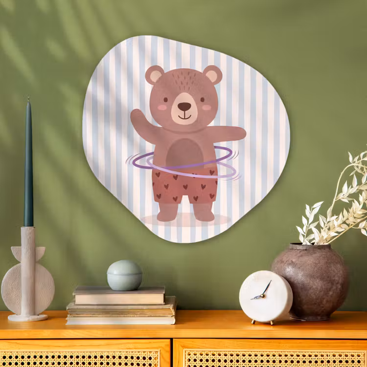 Organisch schilderij glas - Beer - Hoepel - Kinderkamer - Illustratie - Bruin — 2