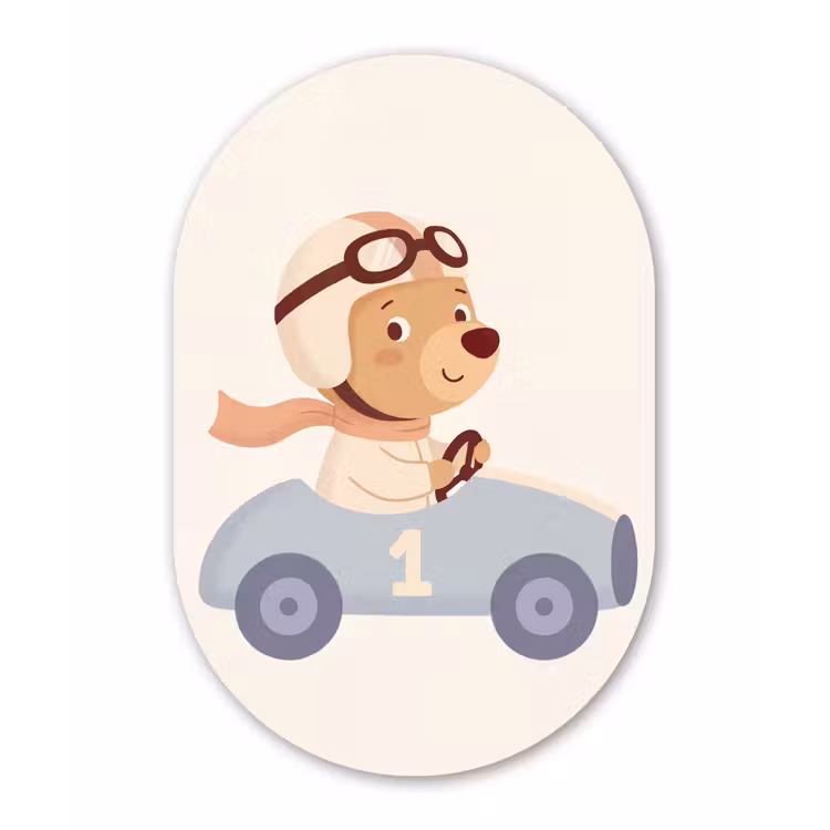 Muurovaal glas - Beer - Auto - Kinderkamer - Cartoon - Speels — 1
