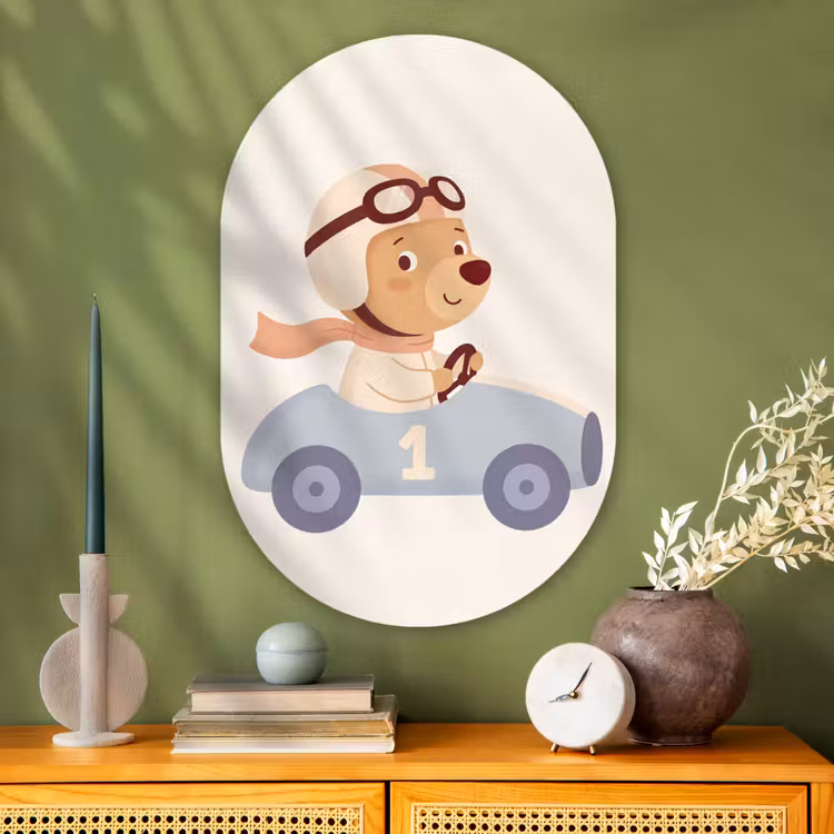 Muurovaal glas - Beer - Auto - Kinderkamer - Cartoon - Speels — 2