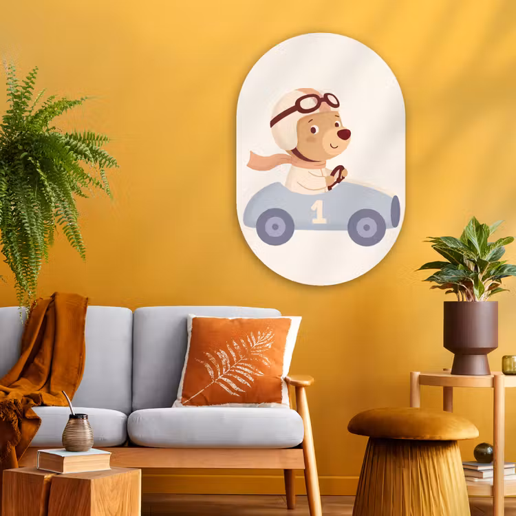Muurovaal glas - Beer - Auto - Kinderkamer - Cartoon - Speels — 3