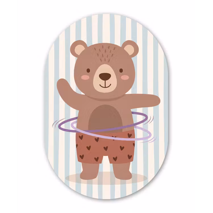 Muurovaal glas - Beer - Hoepel - Kinderkamer - Illustratie - Bruin — 1