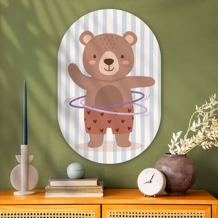 Muurovaal glas - Beer - Hoepel - Kinderkamer - Illustratie - Bruin — 2