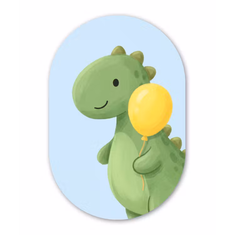 Muurovaal glas - Dinosaurus - Ballon - Kinderkamer - Illustratie - Groen — 1