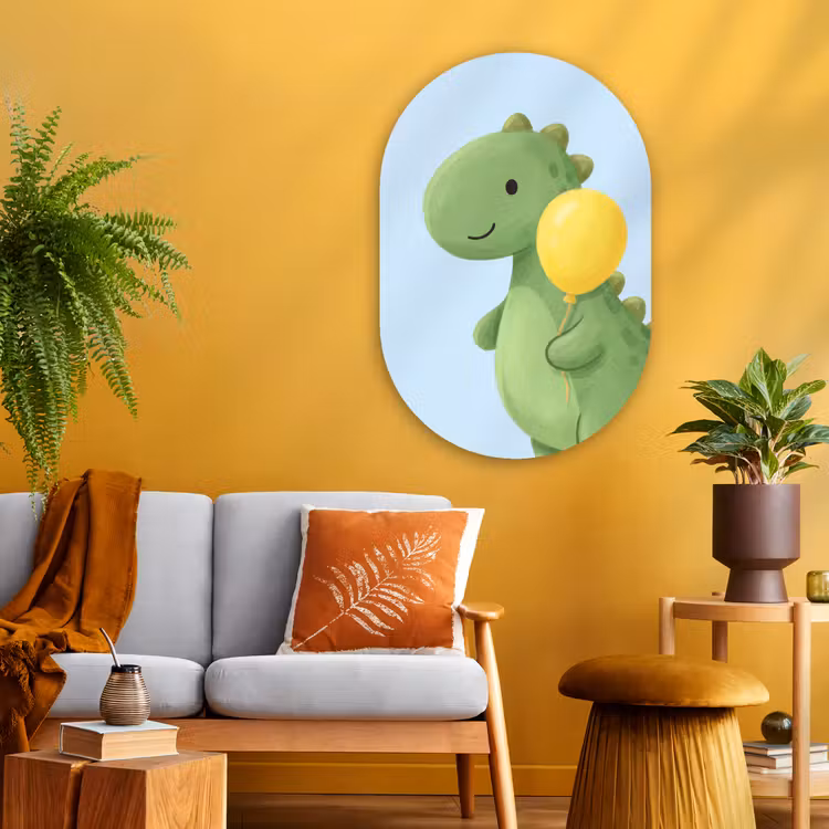 Muurovaal glas - Dinosaurus - Ballon - Kinderkamer - Illustratie - Groen — 3