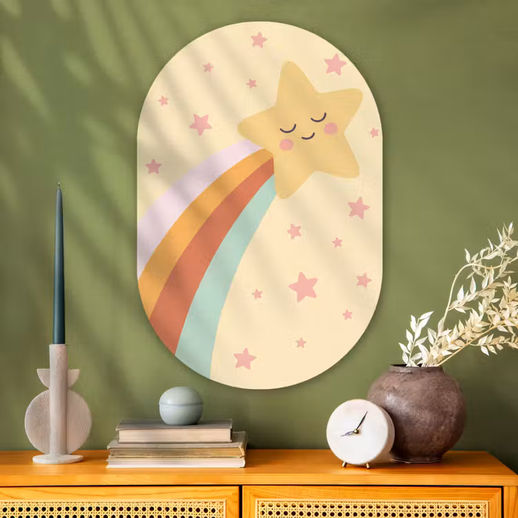 Muurovaal glas - Ster - Regenboog - Nacht - Illustratie - Pastel — 2