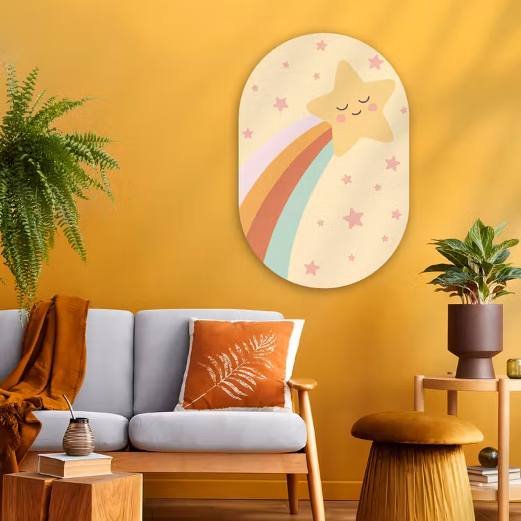 Muurovaal glas - Ster - Regenboog - Nacht - Illustratie - Pastel — 3