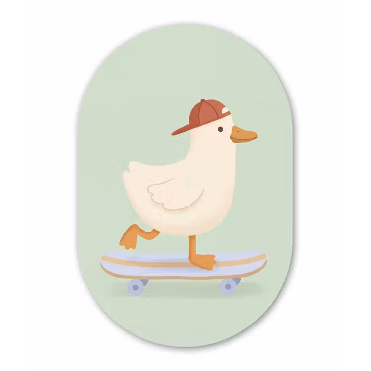 Muurovaal glas - Vogel - Skateboard - Dieren - Cartoon - Speels — 1