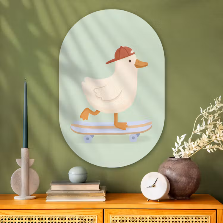 Muurovaal glas - Vogel - Skateboard - Dieren - Cartoon - Speels — 2