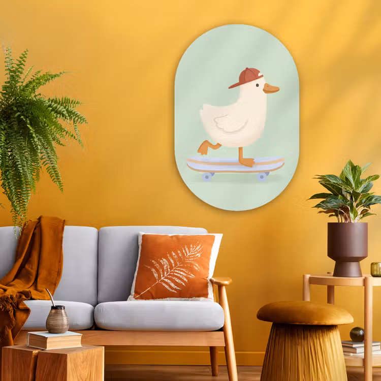 Muurovaal glas - Vogel - Skateboard - Dieren - Cartoon - Speels — 3