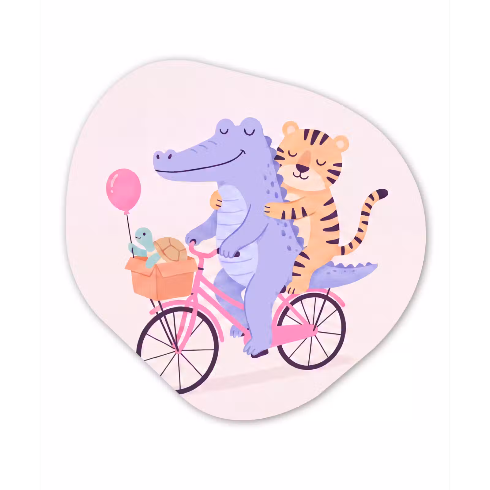 Organisch schilderij glas - Dieren - Fiets - Vriendschap - Illustratie - Roze — 1