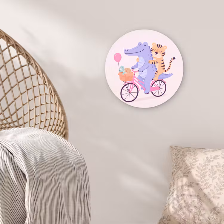 Muurcirkel - Dieren - Fiets - Vriendschap - Illustratie - Roze — 5
