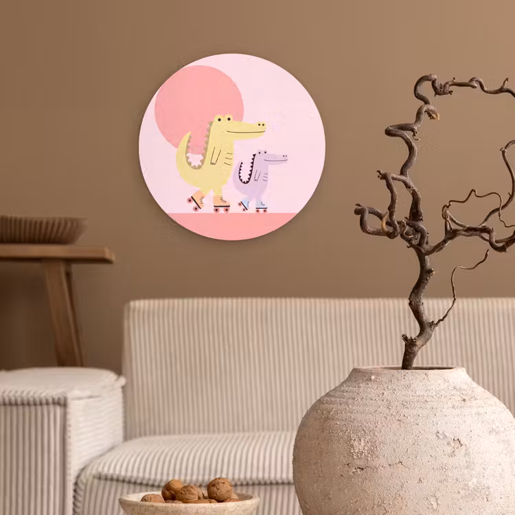 Muurcirkel - Dieren - Skaten - Illustratie - Speels - Roze — 2
