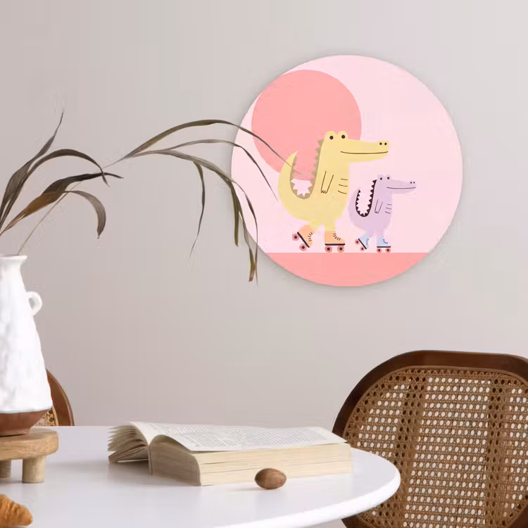 Muurcirkel - Dieren - Skaten - Illustratie - Speels - Roze — 4