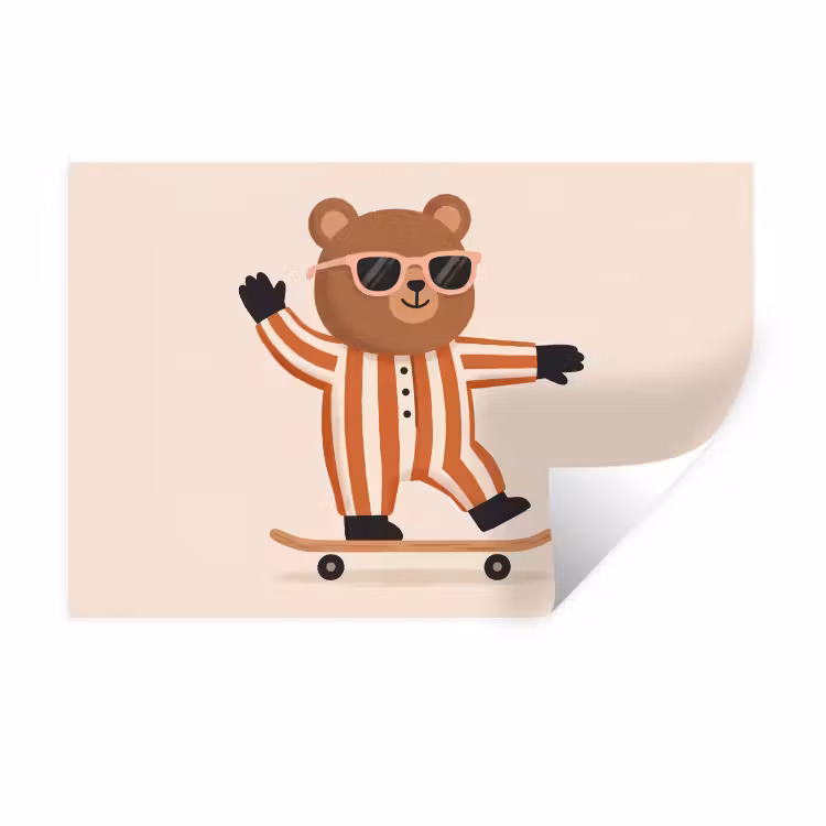Muursticker - Dieren - Skateboard - Spel - Cartoon - Roze — 1