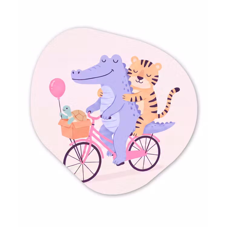 Organisch schilderij aluminium - Dieren - Fiets - Vriendschap - Illustratie - Roze — 1