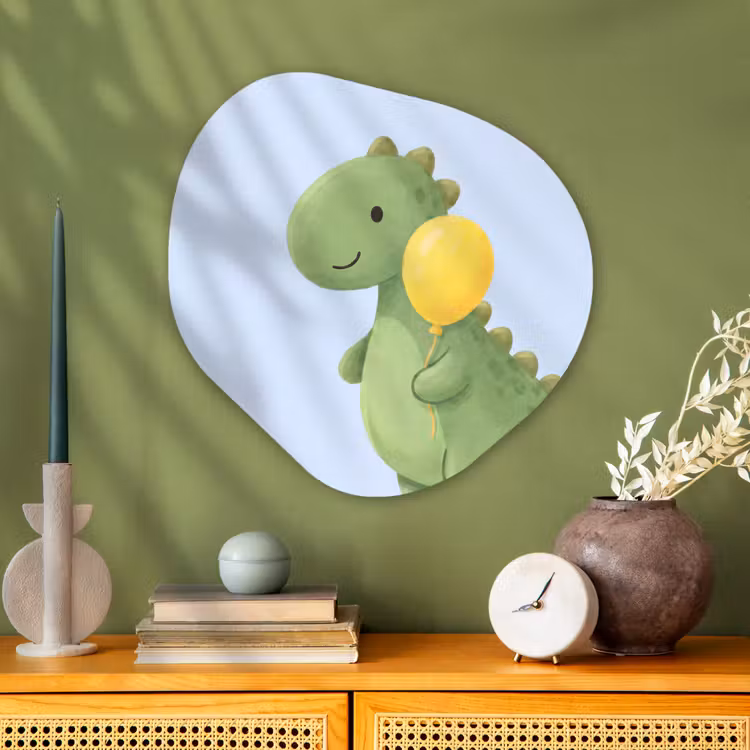 Organisch schilderij aluminium - Dinosaurus - Ballon - Kinderkamer - Illustratie - Groen — 2