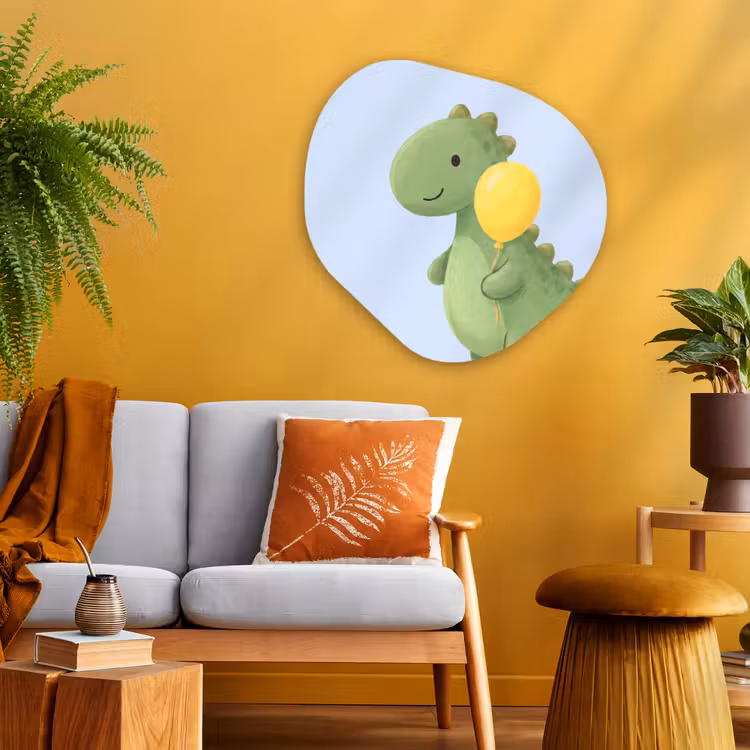 Organisch schilderij aluminium - Dinosaurus - Ballon - Kinderkamer - Illustratie - Groen — 3