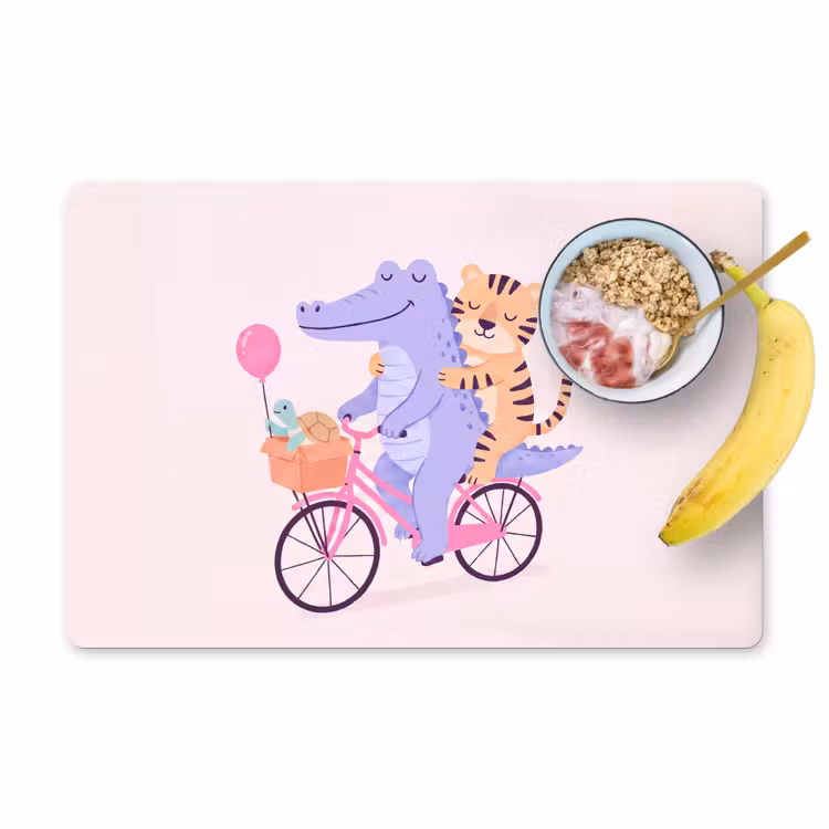 Placemat - 6 stuks - Dieren - Fiets - Vriendschap - Illustratie - Roze — 1