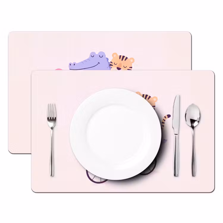 Placemat - 6 stuks - Dieren - Fiets - Vriendschap - Illustratie - Roze — 2