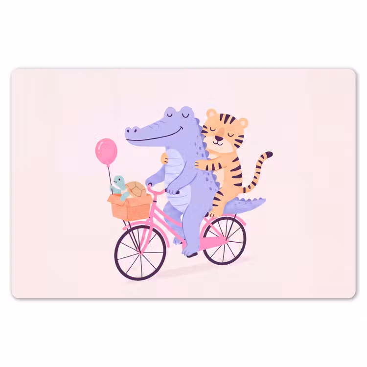 Placemat - 6 stuks - Dieren - Fiets - Vriendschap - Illustratie - Roze — 7