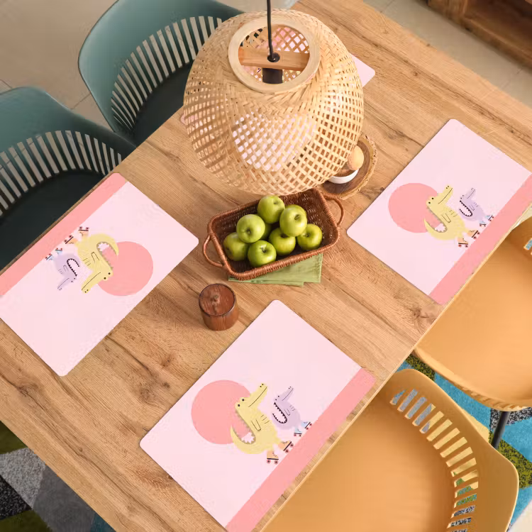 Placemat - 6 stuks - Dieren - Skaten - Illustratie - Speels - Roze — 6