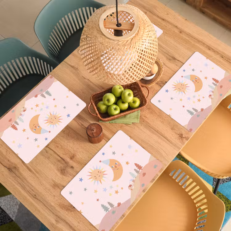 Placemat - 6 stuks - Zon - Maan - Sterren - Kinderkamer - Pastel — 6