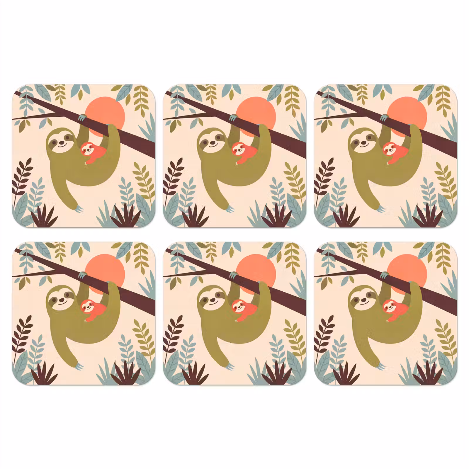 Onderzetter - Dieren - Moeder - Baby - Natuur - Groen — 1