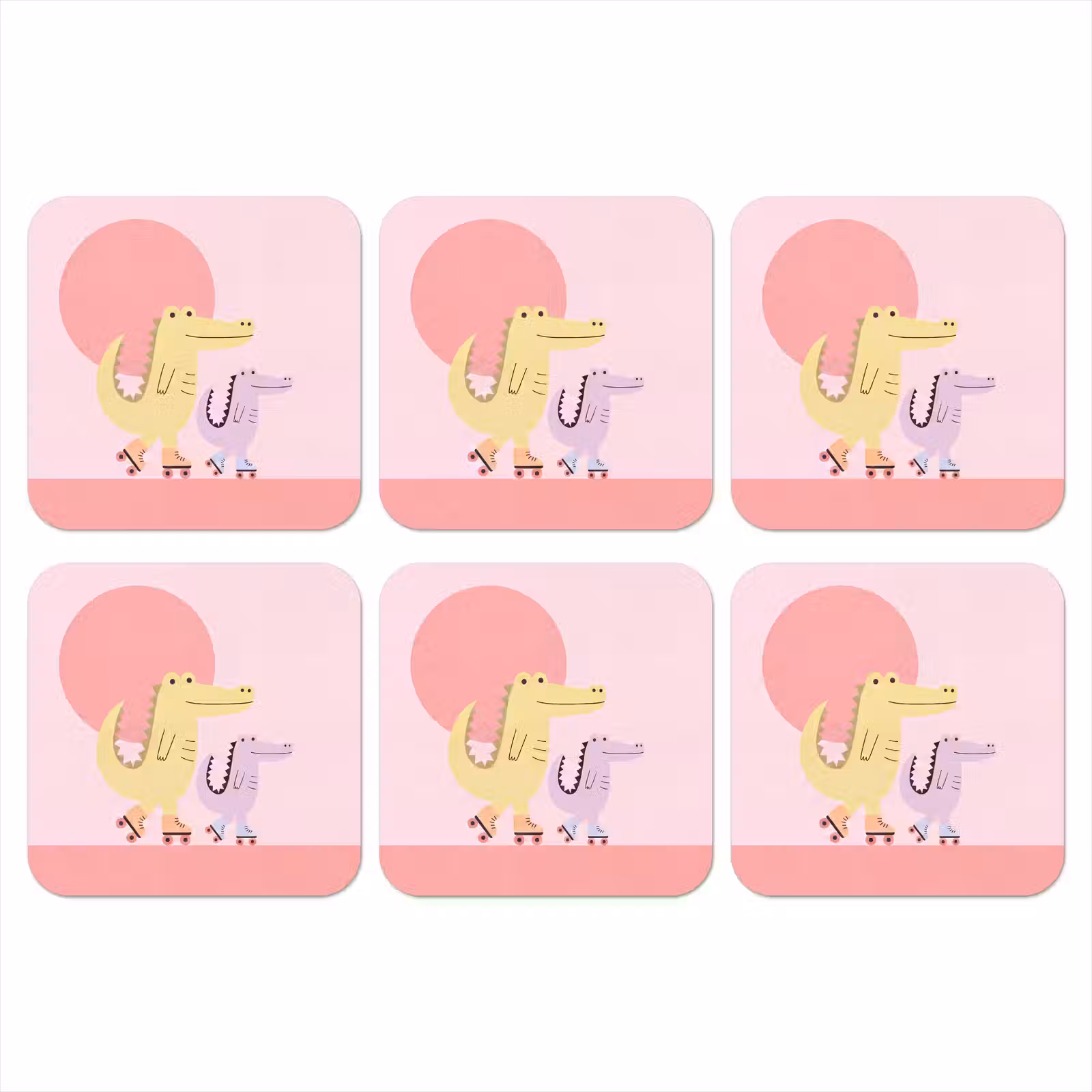 Onderzetter - Dieren - Skaten - Illustratie - Speels - Roze — 1