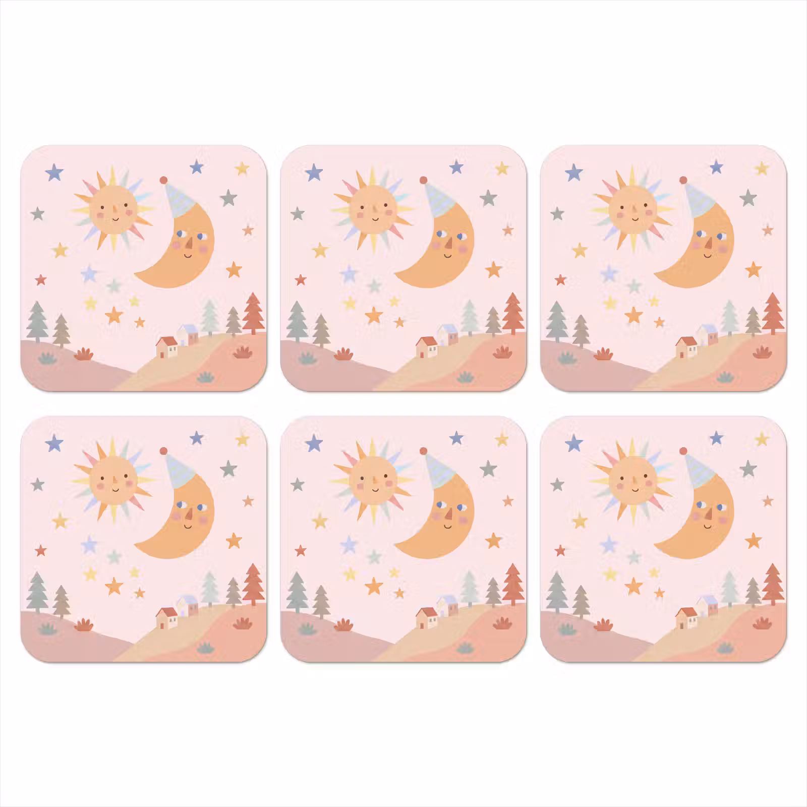 Onderzetter - Zon - Maan - Sterren - Kinderkamer - Pastel — 1
