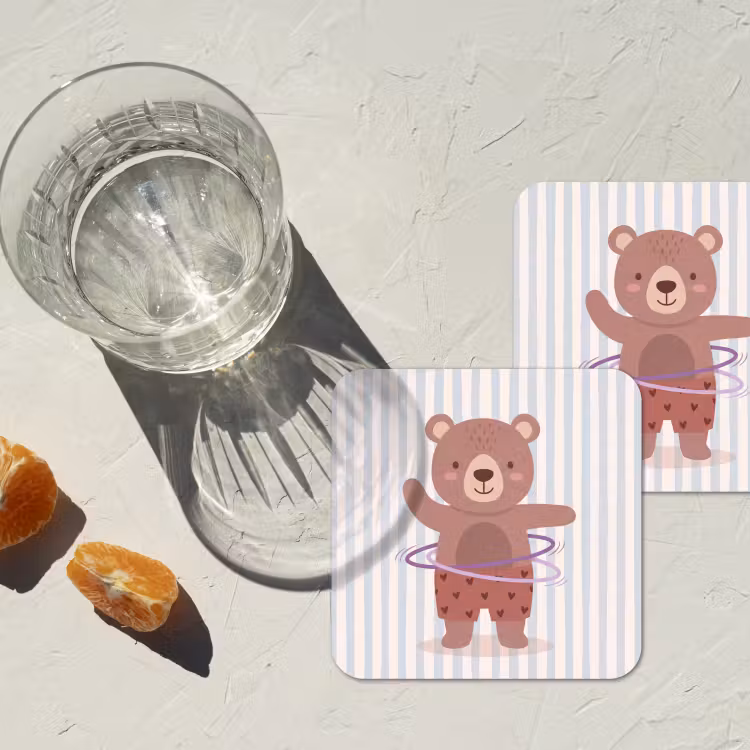 Onderzetter - Beer - Hoepel - Kinderkamer - Illustratie - Bruin — 2