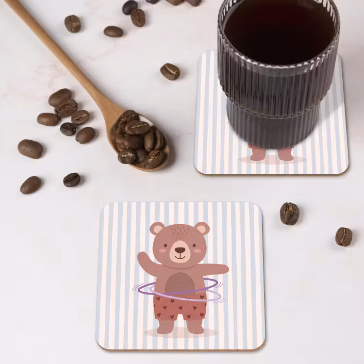 Onderzetter - Beer - Hoepel - Kinderkamer - Illustratie - Bruin — 4