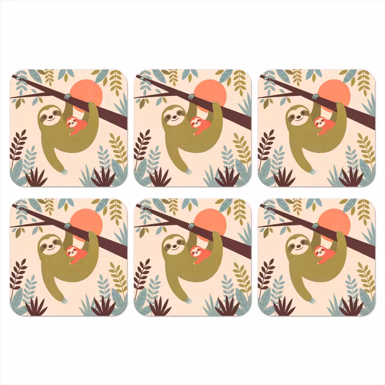Onderzetter - Dieren - Moeder - Baby - Natuur - Groen — 1