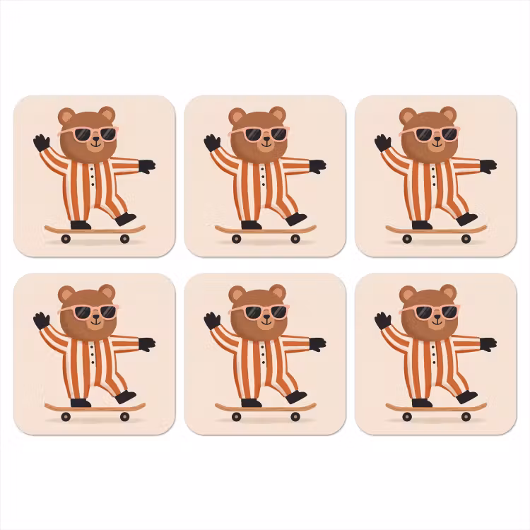 Onderzetter - Dieren - Skateboard - Spel - Cartoon - Roze — 1