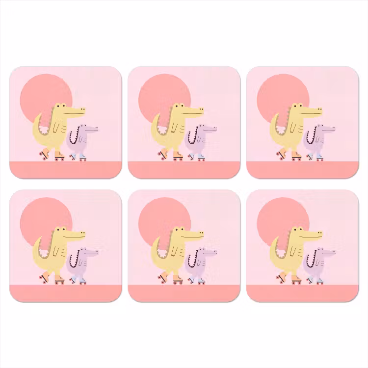 Onderzetter - Dieren - Skaten - Illustratie - Speels - Roze — 1