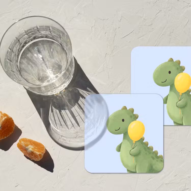 Onderzetter - Dinosaurus - Ballon - Kinderkamer - Illustratie - Groen — 2
