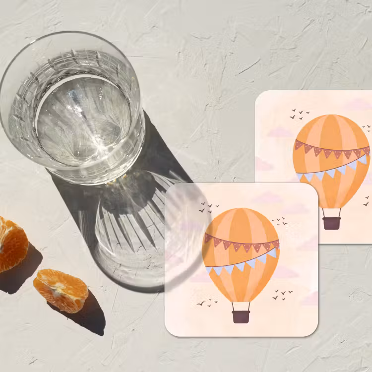 Onderzetter - Luchtballon - Slingers - Avontuur - Illustratie - Oranje — 2